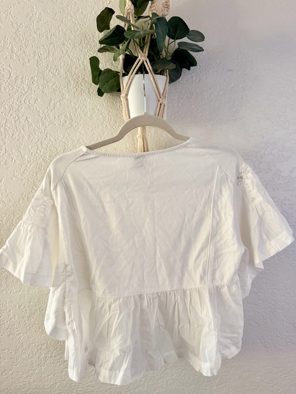 Maeve White Embroidered Flutter Sleeve Blouse - Picture 2 of 3